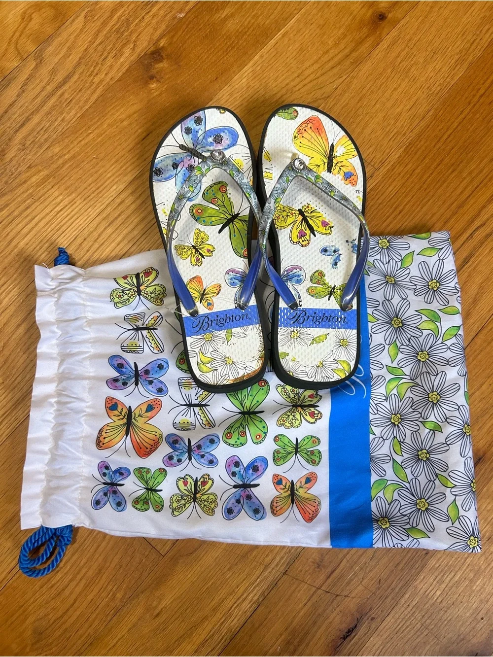 Brighton Breeze Sandals Women’s Size 7 Butterfly Floral Platform Flip Flops Wedg